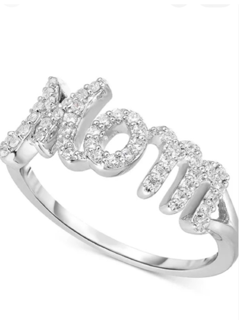 Kevin Jewelers Sterling Silver Round Diamond (1/4 ct) Prong Set “Mom” Ring NIB